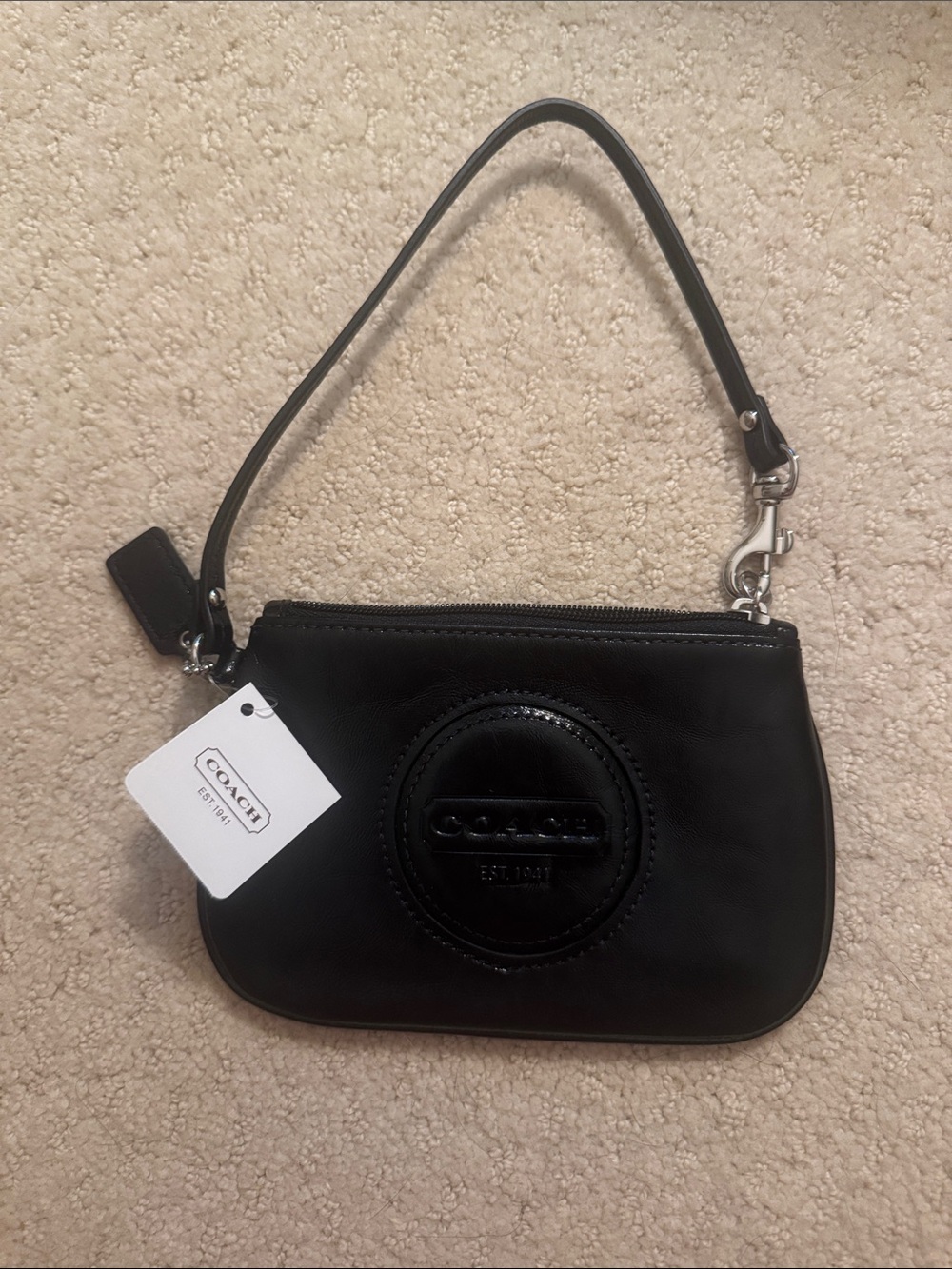 NWT Coach Black Leather Wristlet